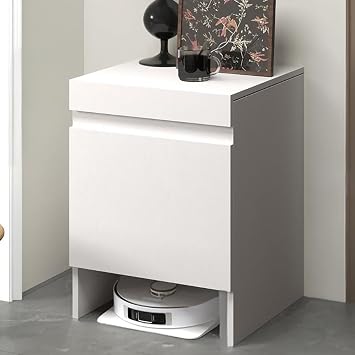 Robot Vacuum Stand Cabinet,Storage Cabinet with Doors for Robot Vacuum Cleaner,End Side Table for Home Office,Wood Freestanding Rack for Living Room Home Office KitchenWhite