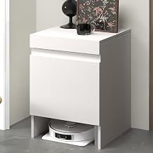 Robot Vacuum Stand Cabinet,Storage Cabinet with Doors for Robot Vacuum Cleaner,End Side Table for Home Office,Wood Freestanding Rack for Living Room Home Office KitchenWhite