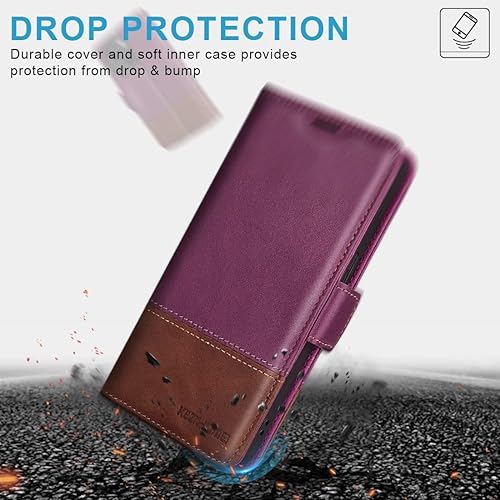 Miniatura 7 de KEZiHOME Funda tipo cartera para iPhone 14 Pro, de piel auténtica, bloqueo RFID, ranuras para tarjetas, soporte, a prueba de golpes, funda magnética