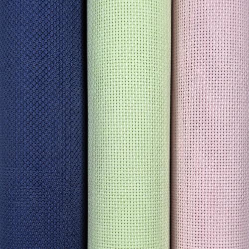 Image of KCS 3 pc of 15 inch x 18 inch(38cmx45cm) 18 Count Cross Stitch Cotton Aida Cloth Needlework Rolled Fabric Box,18CT,Royal Blue+Light Green+Pink