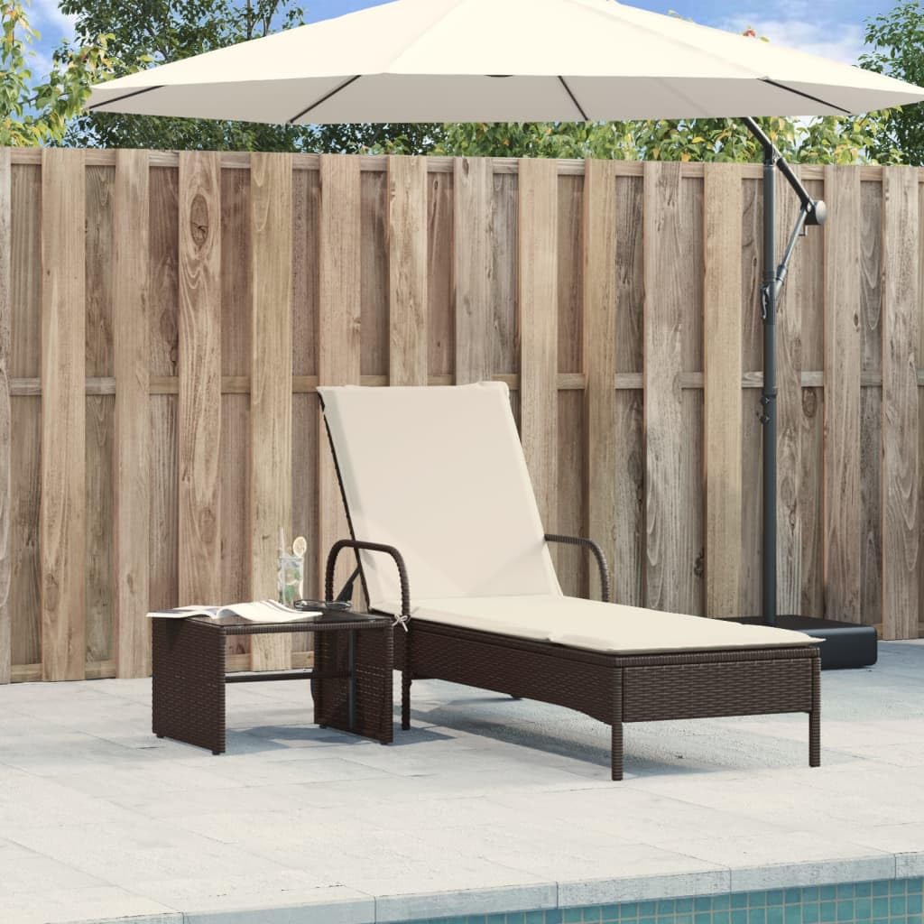 Lettino prendisole regolabile con ruote, lettino da giardino con rivestimento rimovibile e cuscino in polyrattan, lettino prendisole con ruote e cuscino, marrone