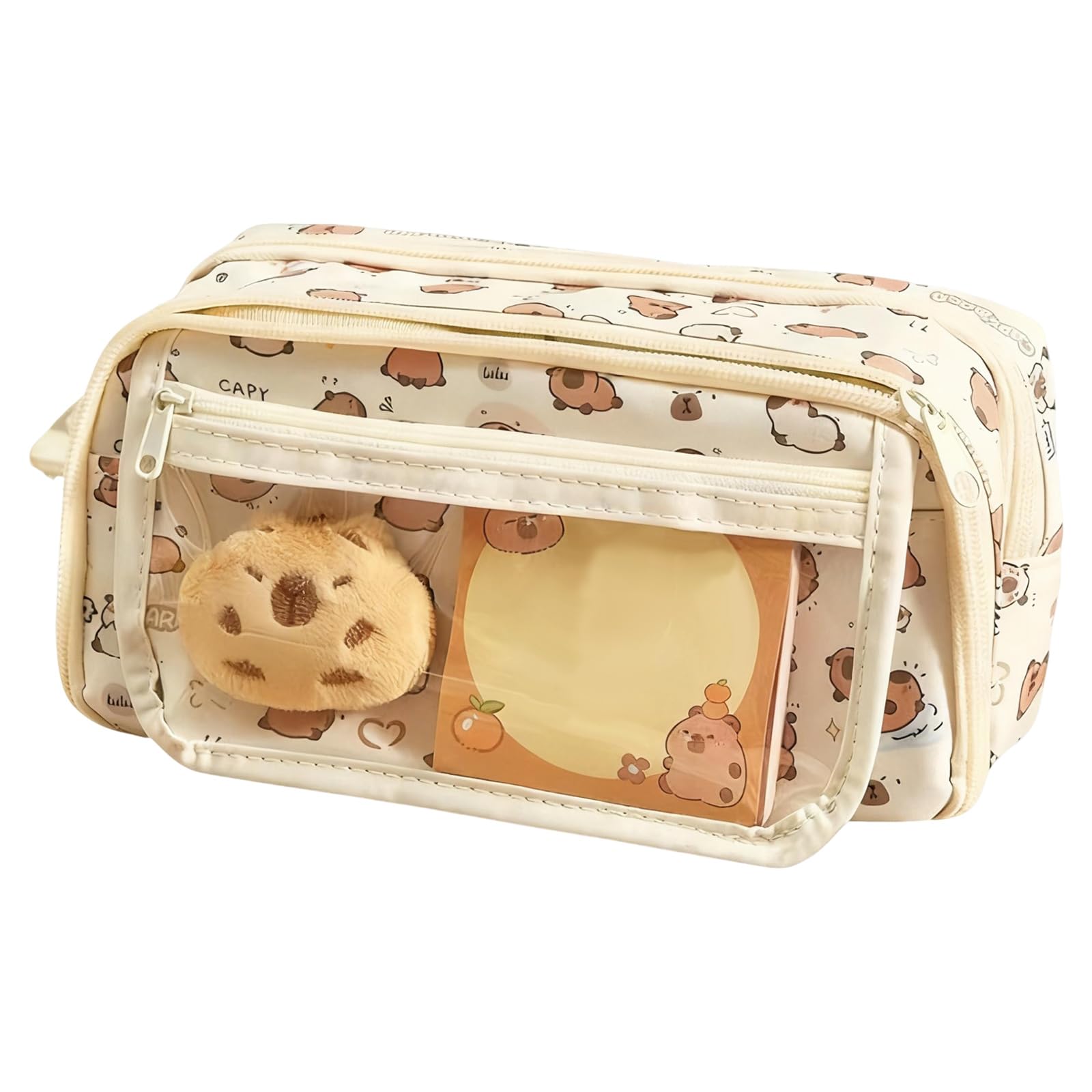 Wekuw Capibara Pencil Case School Pencil Cases Large Cute with Compartments Kawaii Capibara Aesthetic Case for School Supplies Multipurpose Case, White, Capibara Pencil Case