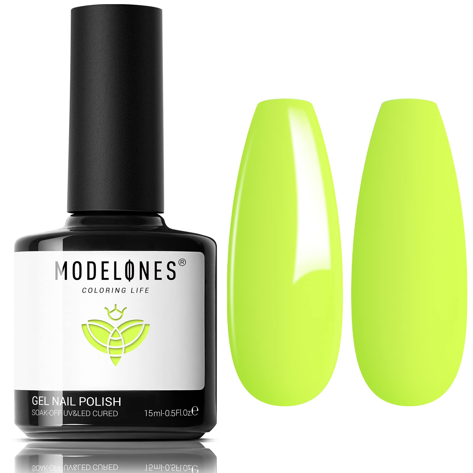 modelones Gel Nail Polish,1Pcs 15ML Bright Neon Yellow Gel Polish Light Neon Green Color Spring Nail Polish Soak Off LED Nail Lamp Nail Art Manicure Salon DIY at Home Gift for Girls Women