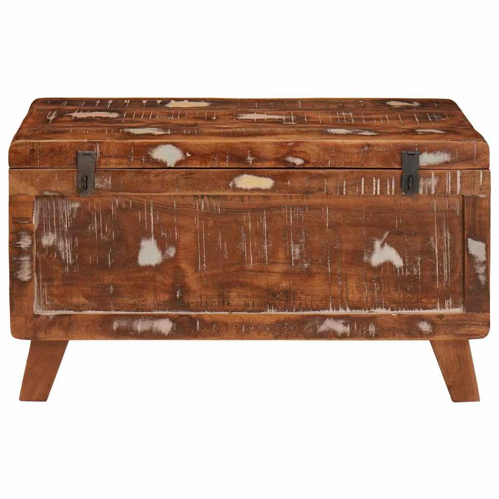 Baúl de almacenamiento de madera maciza recuperada, caja rectangular de madera con 2 cerraduras para el salón, gran caja de almacenamiento como banco o baúl de asiento, 70 x 35 x 40 cm