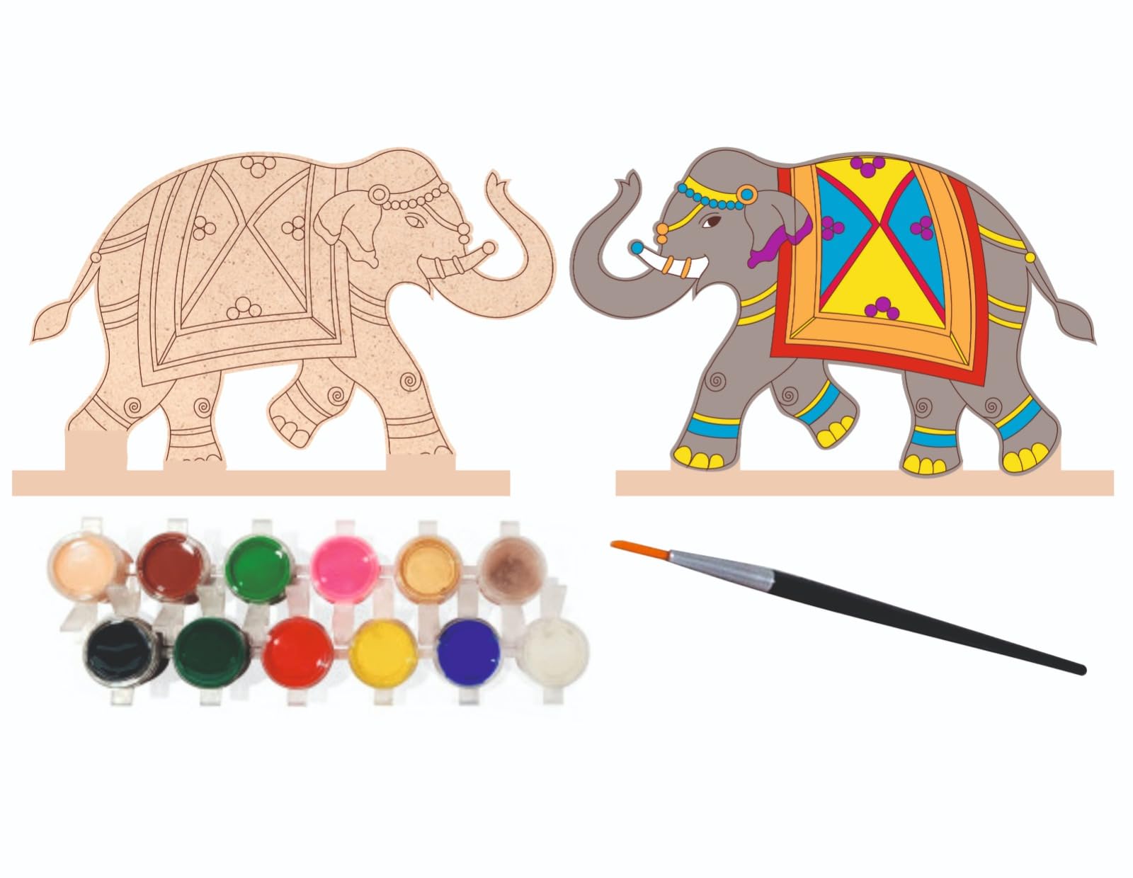 Sippu Pair of 2 Wooden Elephant Pre-Marked MDF Design Cutouts, 8 Inch Unfinished Craft Shapes for DIY Home Decor, Painting, Crafting Projects, Art Supplies-picture-34