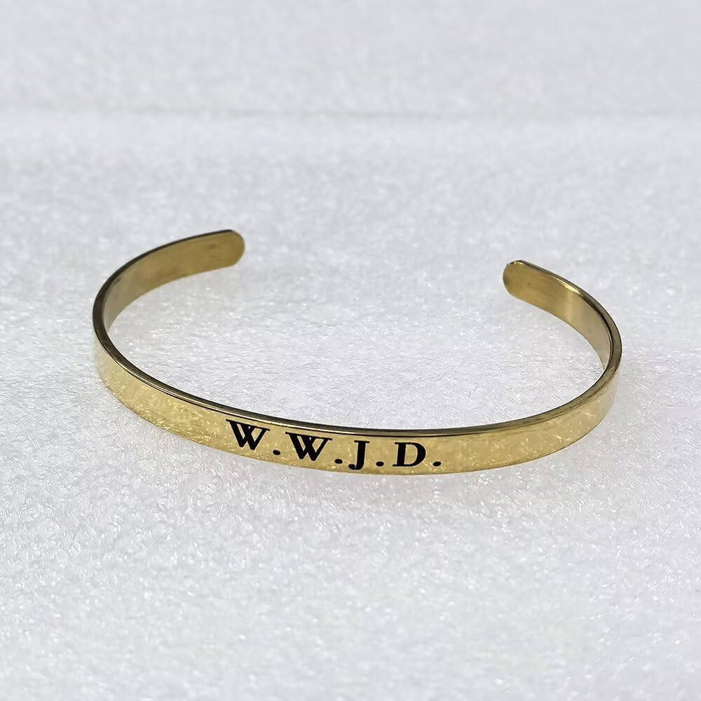 WWJD Bracelets for Women Men, Cross What Would Jesus Do Bangle Stainless Steel Cuff Handmade Engraved Christian Inspirational Gifts Jewelry - Image 3