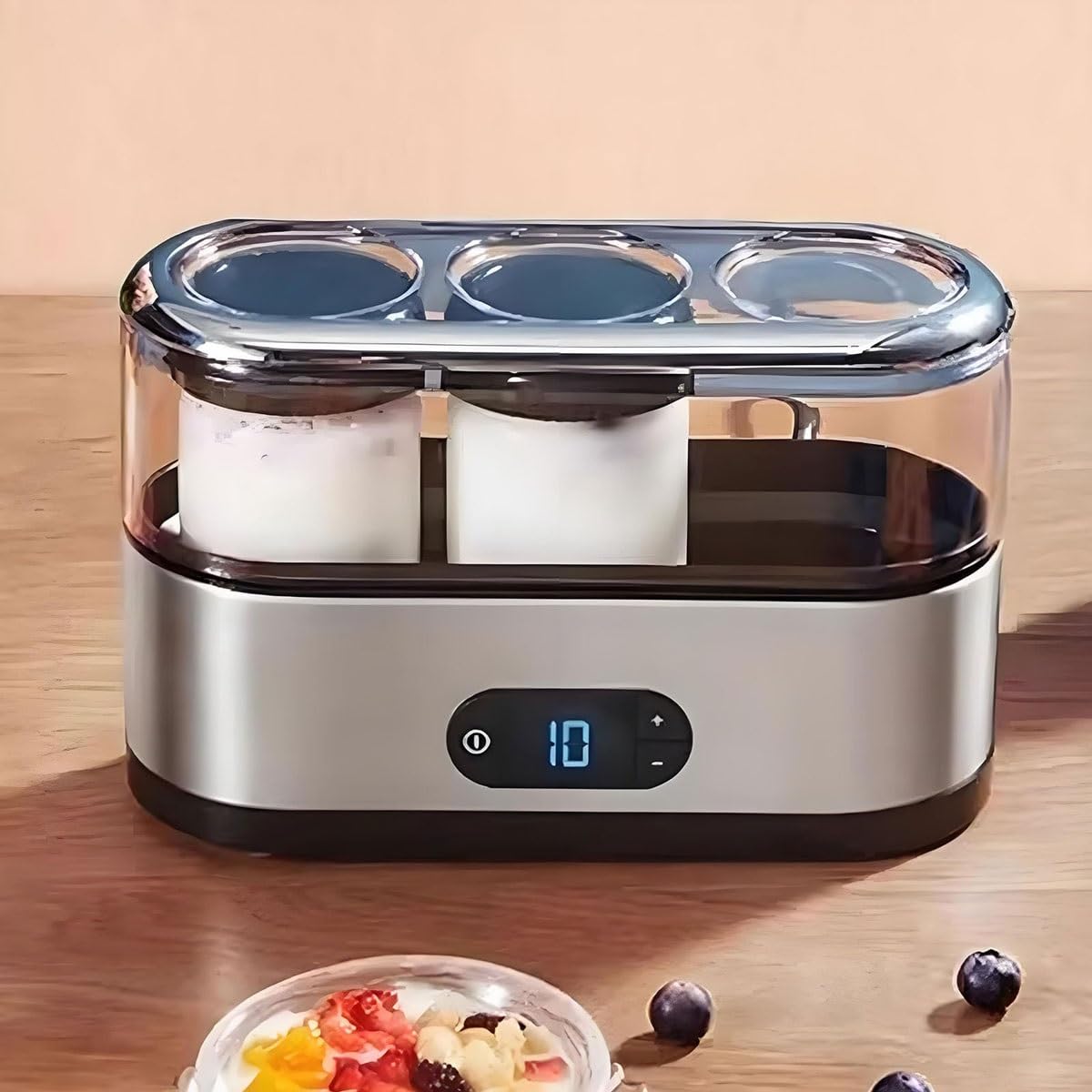 Automatyczna cyfrowa maszyna do jogurtu – 3 x 150 ml, elektryczne automatyczne maszyny do jogurtu z wyświetlaczem LCD, temperatura fermentacji 42°C, miniaturowa przenośna maszyna do produkcji jogurtu