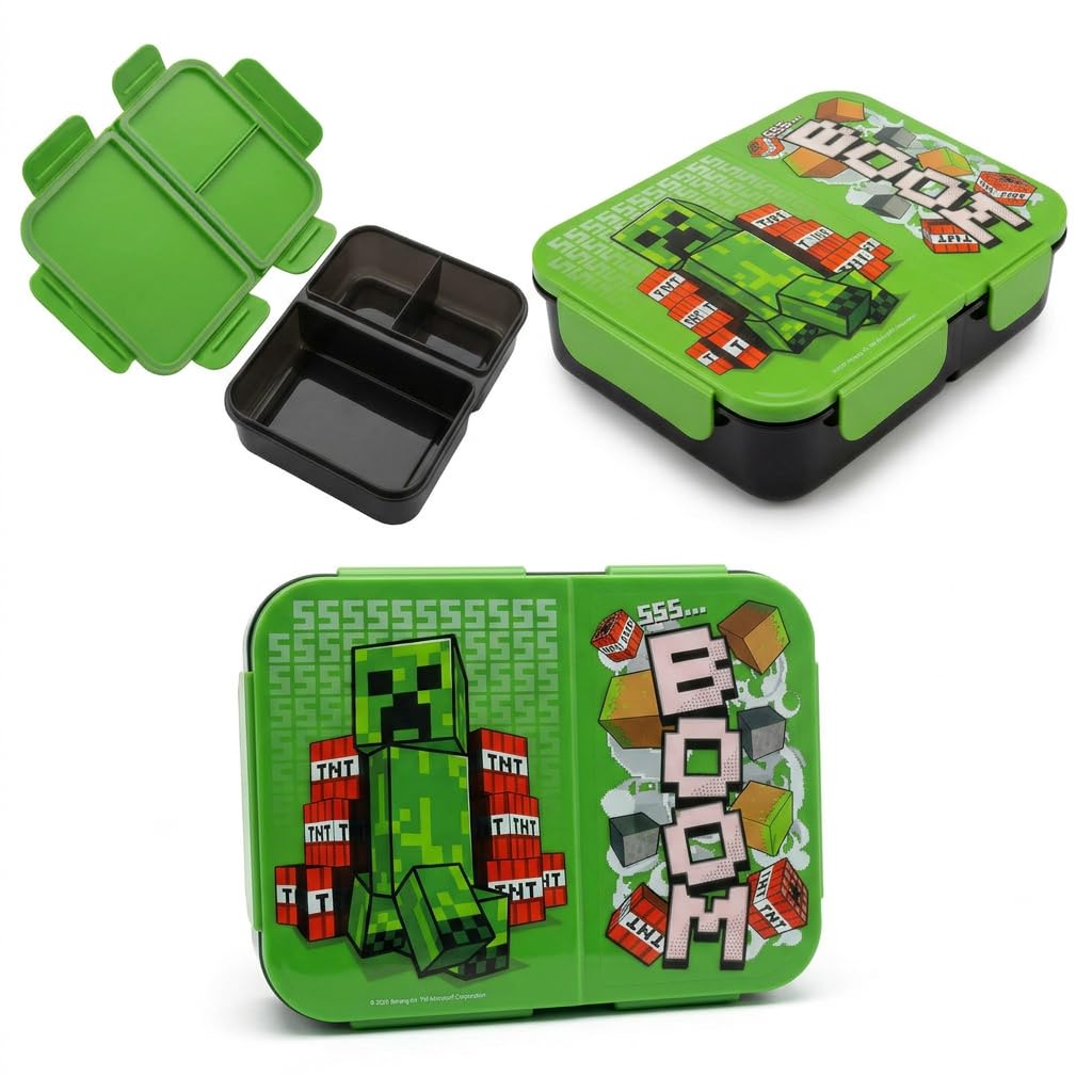 HOX Minecraft Creeper Kids Bento Lunch Box with 3 Sections