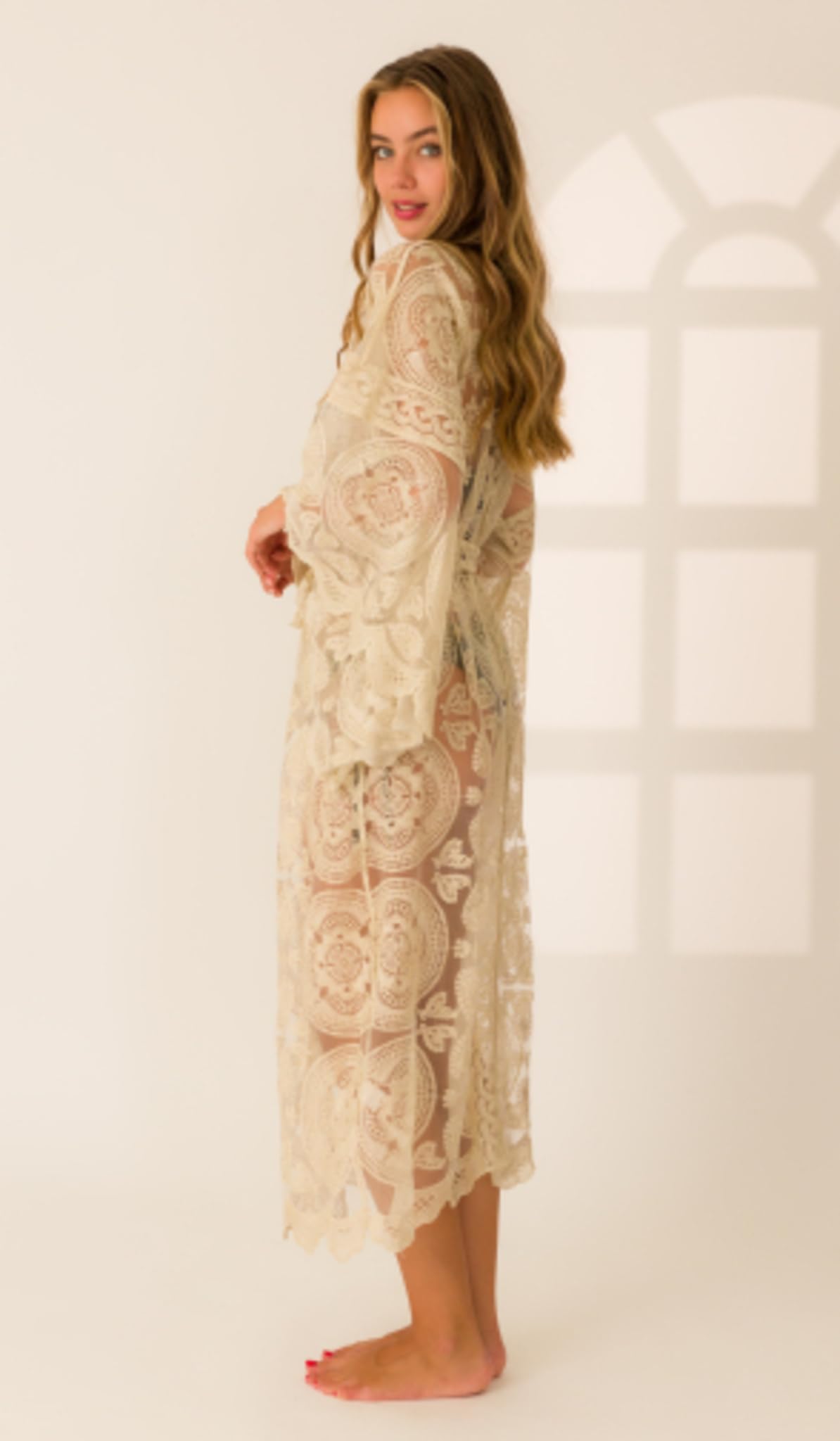 Miro Boho Chic Kimono Ibiza Caftan Long Taille Unique Large Dentelle Coton Qualité Supérieure Robe de Plage Femme Strandkleid Damen Copricostume Kaftan Damen