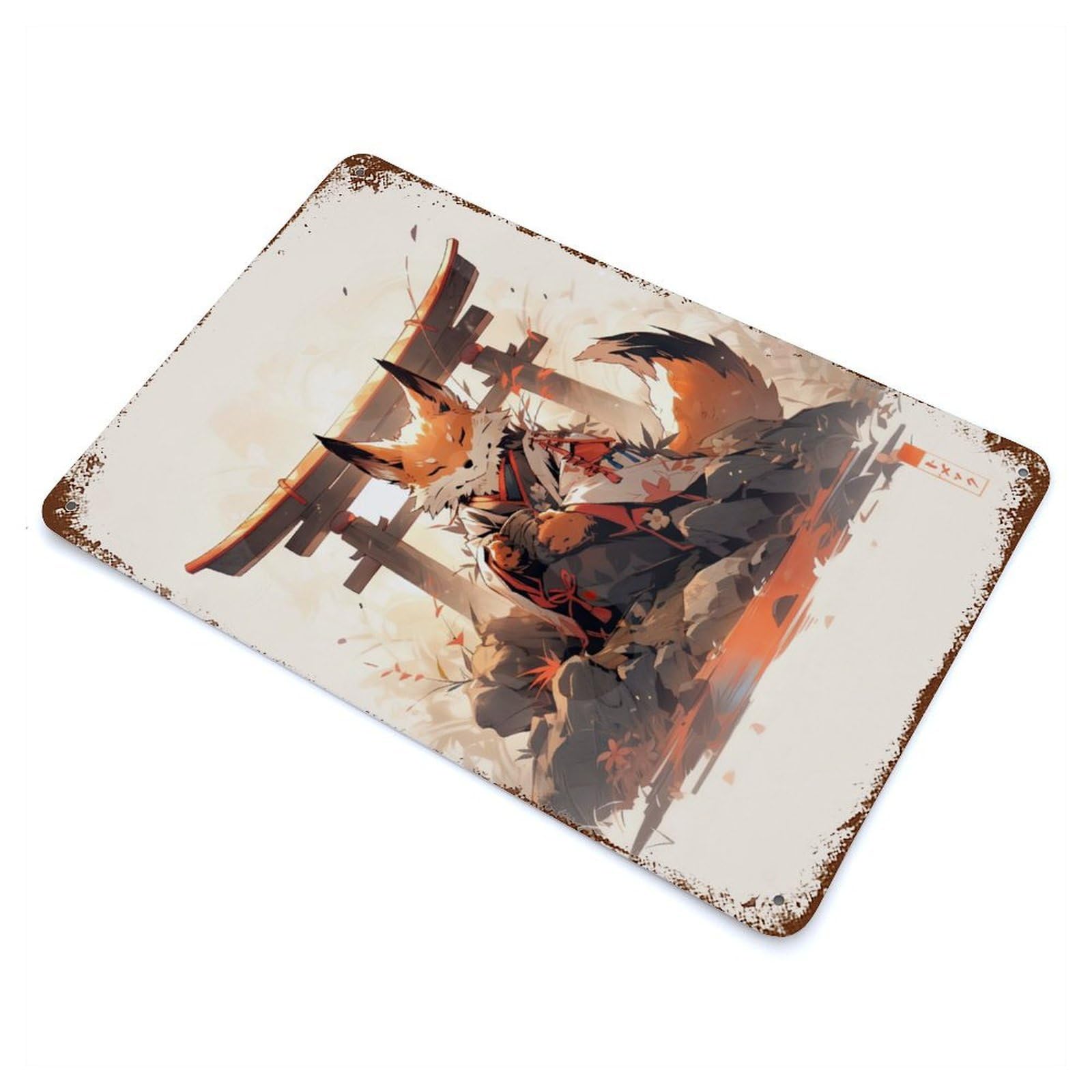 Garage Style Torii Fox Vintage Rust Metal Sign 11.8"x7.9", Retro Wall Decor for Bar And Workshop