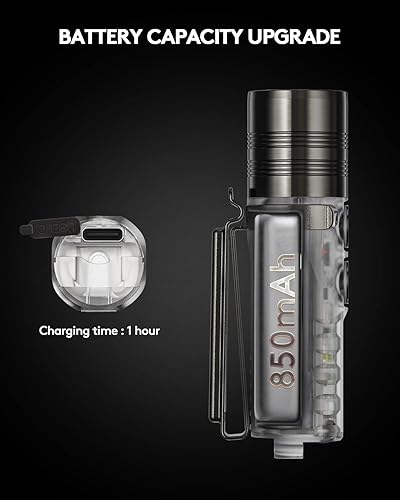 Miniatura 6 de RovyVon Linterna de llavero A26 USB C recargable EDC de 600 lúmenes linterna de bolsillo brillante con doble interruptor con luces laterales de 365