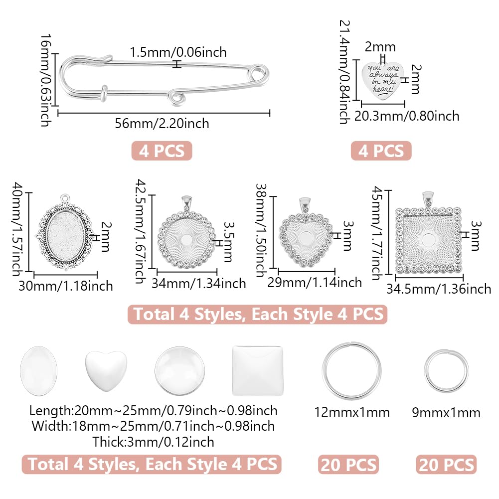 UNICRAFTALE 4 Sets 4 Styles Wedding Bouquet DIY Photo Charm Bouquet Memorial Bridal Charm Oval Round Pin Brooch Making Kit Heart Memorial Locket Cabochon Pendants for Wedding Party Bridal Shower - Image 4