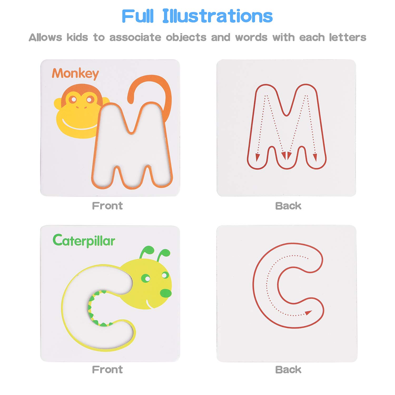 Alphabet Flash Cards, XREXS Toddler ABC Letters Learning Cards, Wooden ...
