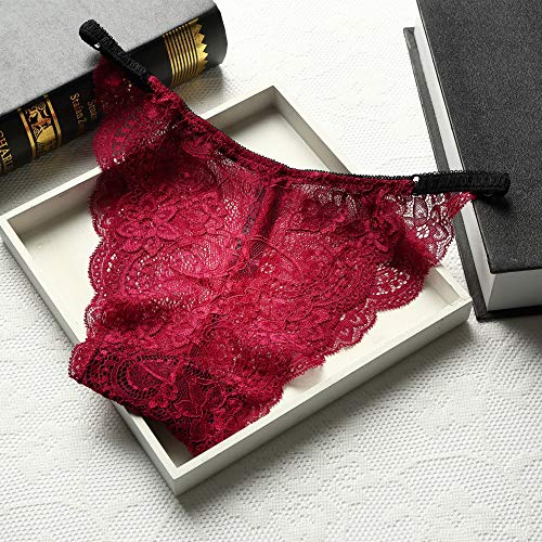 T-YIFUZX Seda de Hielo sin Rastro Pantalones de Cintura Baja de una línea Tela de algodón triángulo Ropa Interior de Mujer Vino Rojo L