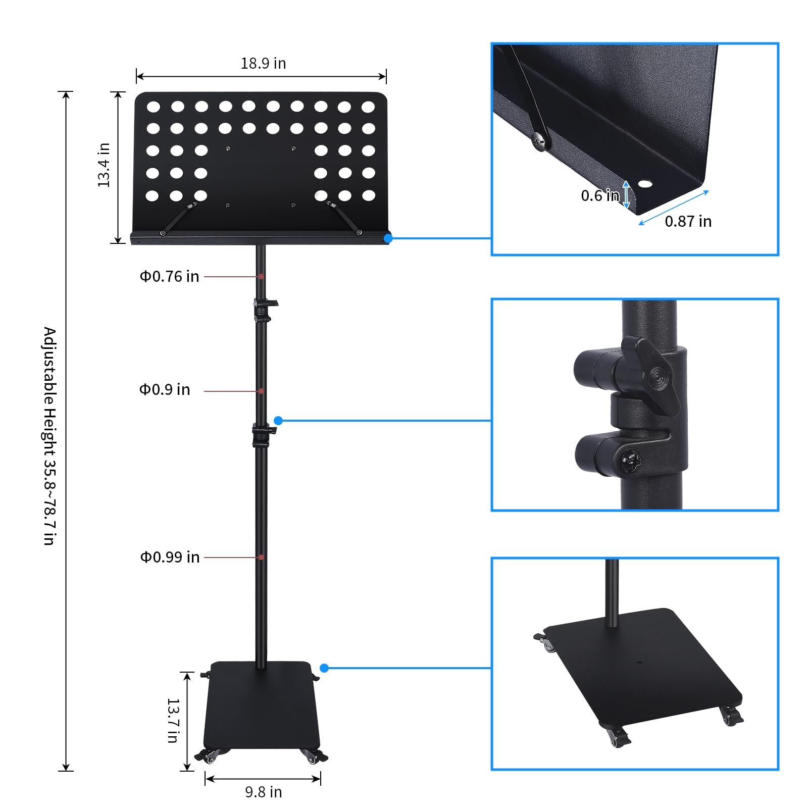 Soporte profesional para partituras de orquesta con ruedas, soporte de metal alto para libros de música, teléfono celular, tablet, para teclado de piano, instrumentos de cuerda de viento