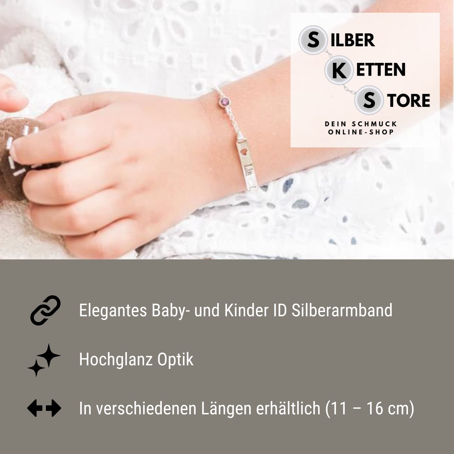 ID-Gravurarmband mit Herz, 925 Silber, inkl. Gravur, 16cm universell verstellbar