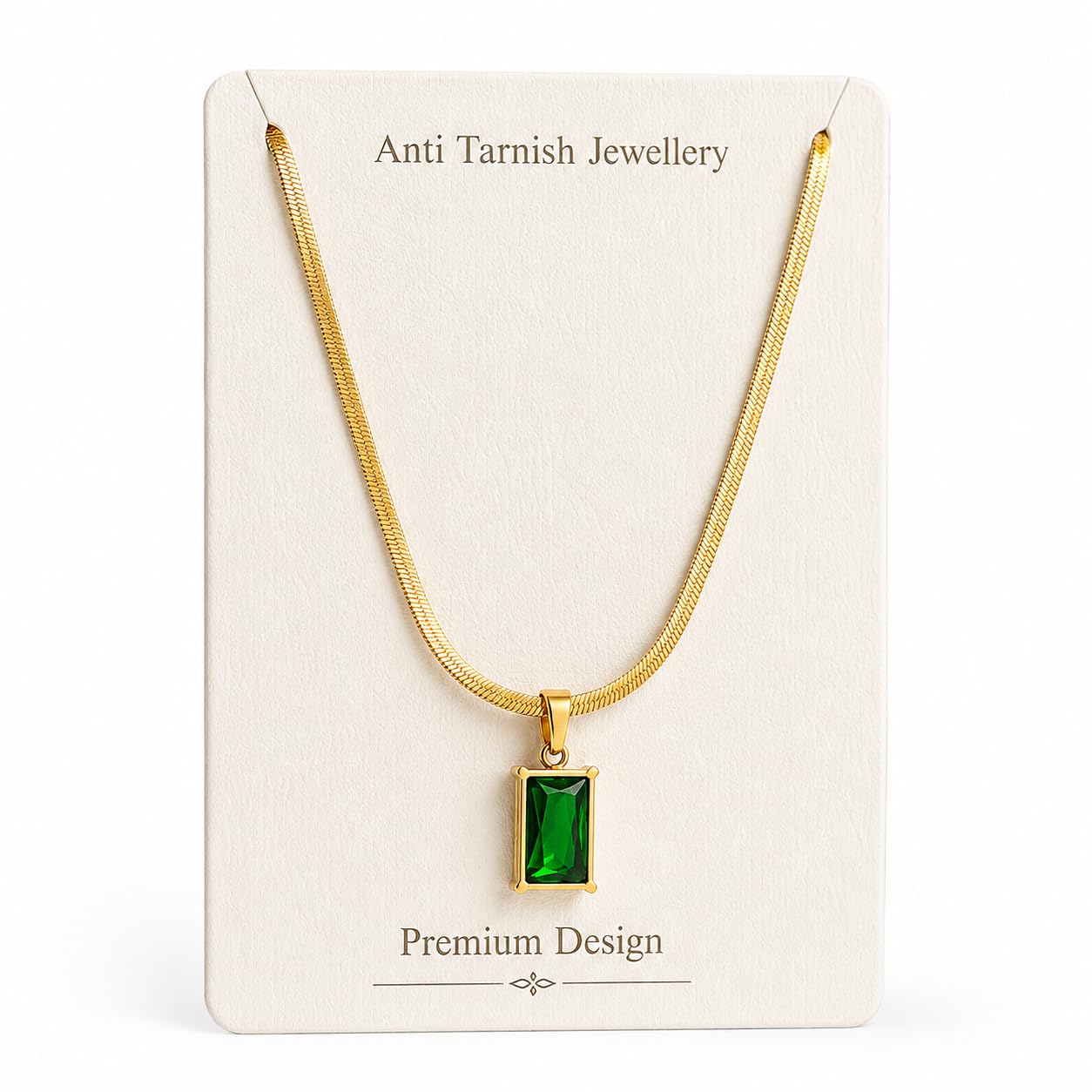 Ankaha Gold Plated Green Emerald Stone Snake Chain Necklace for Women | Anti Tarnish Pendant Chain | Party & Office Wear Jewelry | Gift For Her-image-19