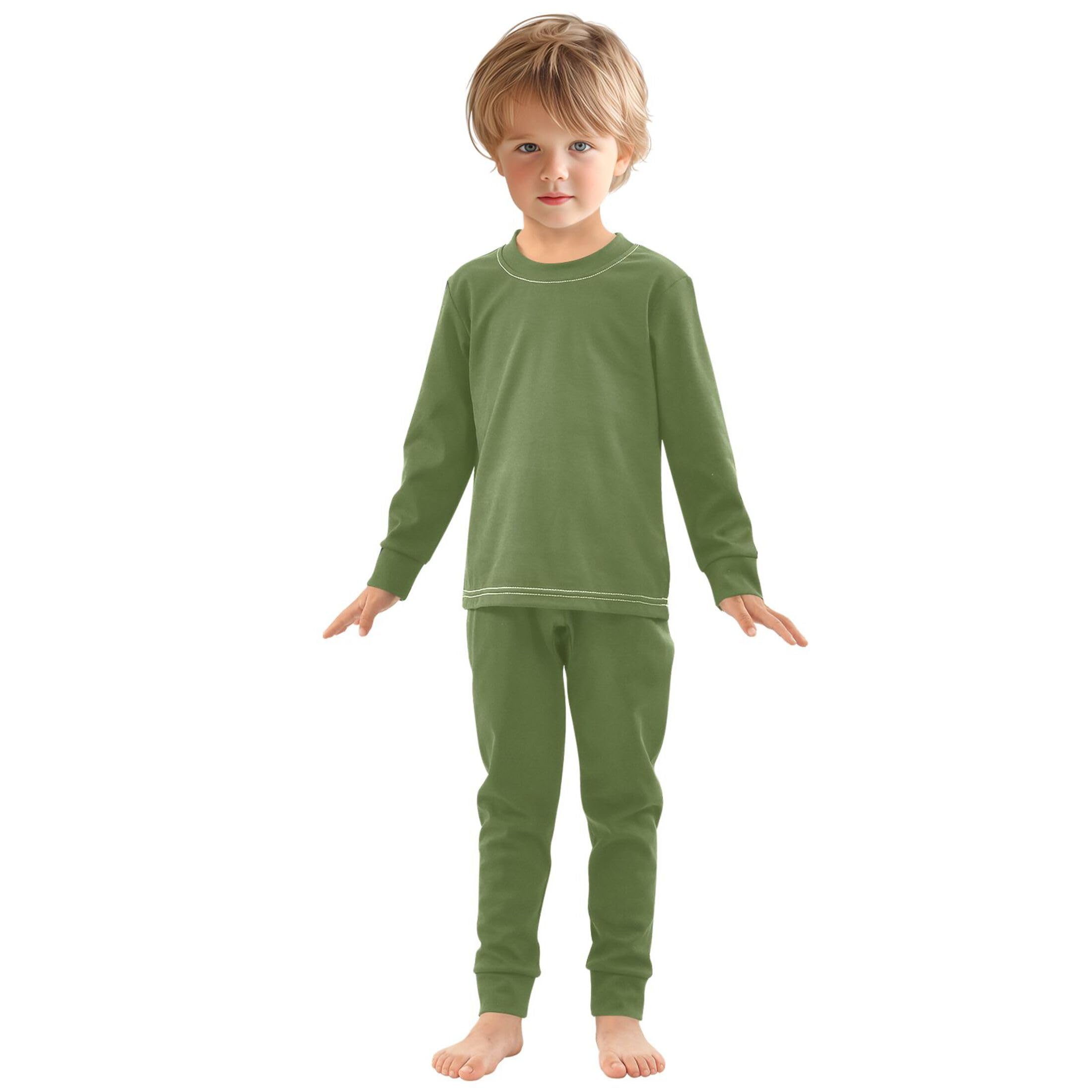 Dark Olive Green Long Sleeve Pajamas Set Sleepwear Jammies 2pcs Set Pjs Dark Olive Green 01