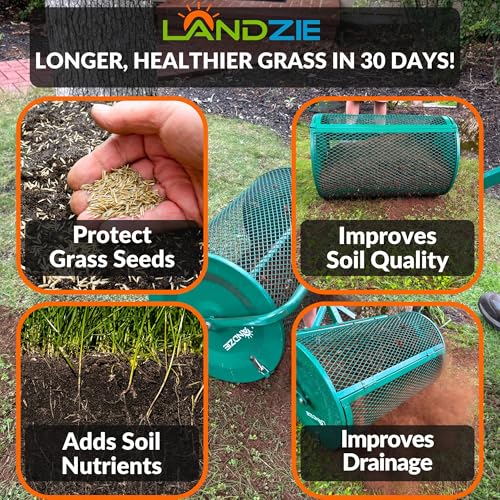 LANDZIE - The Original 24 Inch Compost and Peat Moss Spreader Roller - Top Soil, Sand, Manure, Mulch, Top Dressing Lawn and Garden Spreader