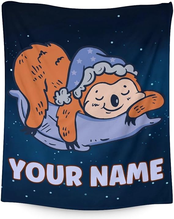 Mercuryelf Custom Sloth Throw Blanket - Soft, Fuzzy & Warm - 60x80 Inches Flannel Blankets for Bed, Couch - Dark Blue Cute Throws Gift for Women, Men
