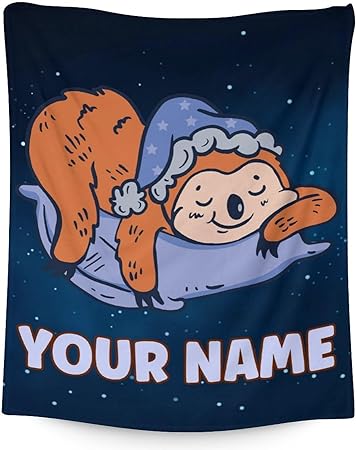 Mercuryelf Custom Sloth Throw Blanket - Soft, Fuzzy & Warm - 60x80 Inches Flannel Blankets for Bed, Couch - Dark Blue Cute Throws Gift for Women, Men