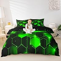 Vista 18 de Funda de edredón hexagonal verde estereoscópica de nido de abeja para niños, diseño geométrico de colmena, funda de edredón geométrica de panal
