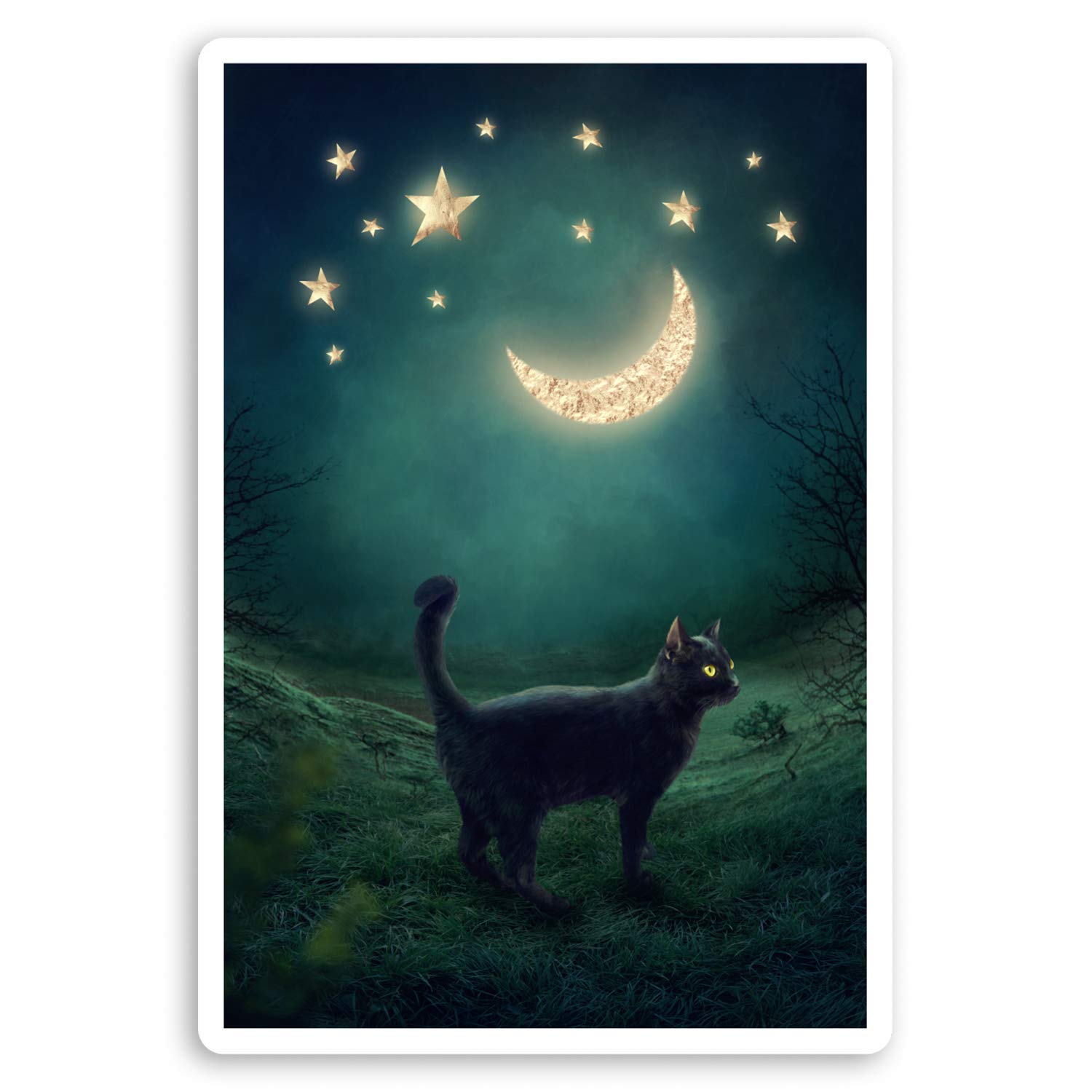 Destination Vinyl Ltd Multi 2 X 10Cm Lucky Black Cat Vinyl Stickers - Witch Moon Dark Laptop Sticker #30122 (10Cm Tall)