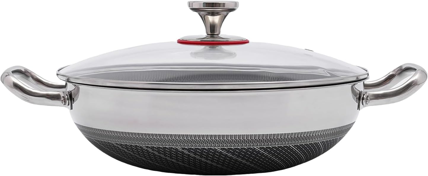 12-Inch Nonstick Frying Pan with Glass Lid, Stainless Steel, Deep Skillet