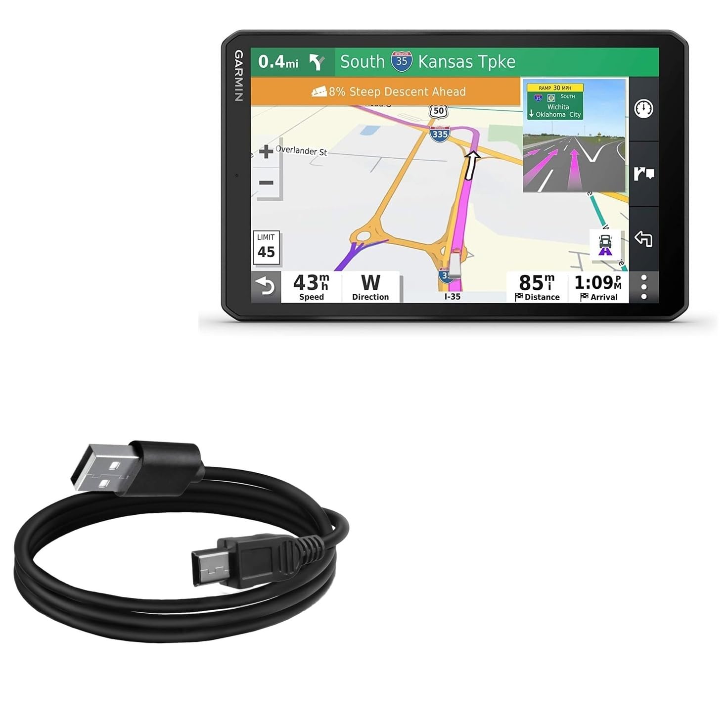 BoxWave Cable Compatible with Garmin dezl OTR700 - DirectSync Cable, Durable Charge and Sync