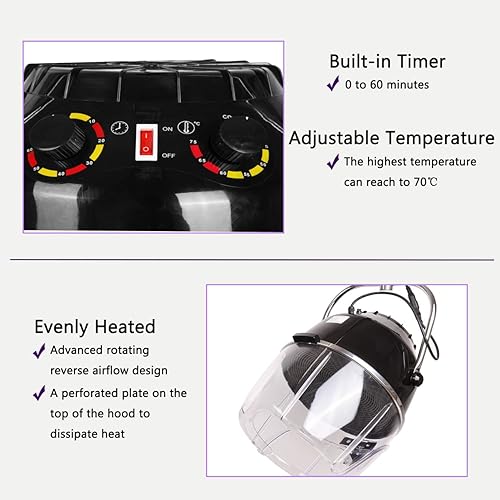 Miniatura 7 de SAMGER S Secador de pelo montado en la pared de 900W 110V para salón, temperatura ajustable 41.0-167.0 °F, temporizador 0-60min, equipo profesional