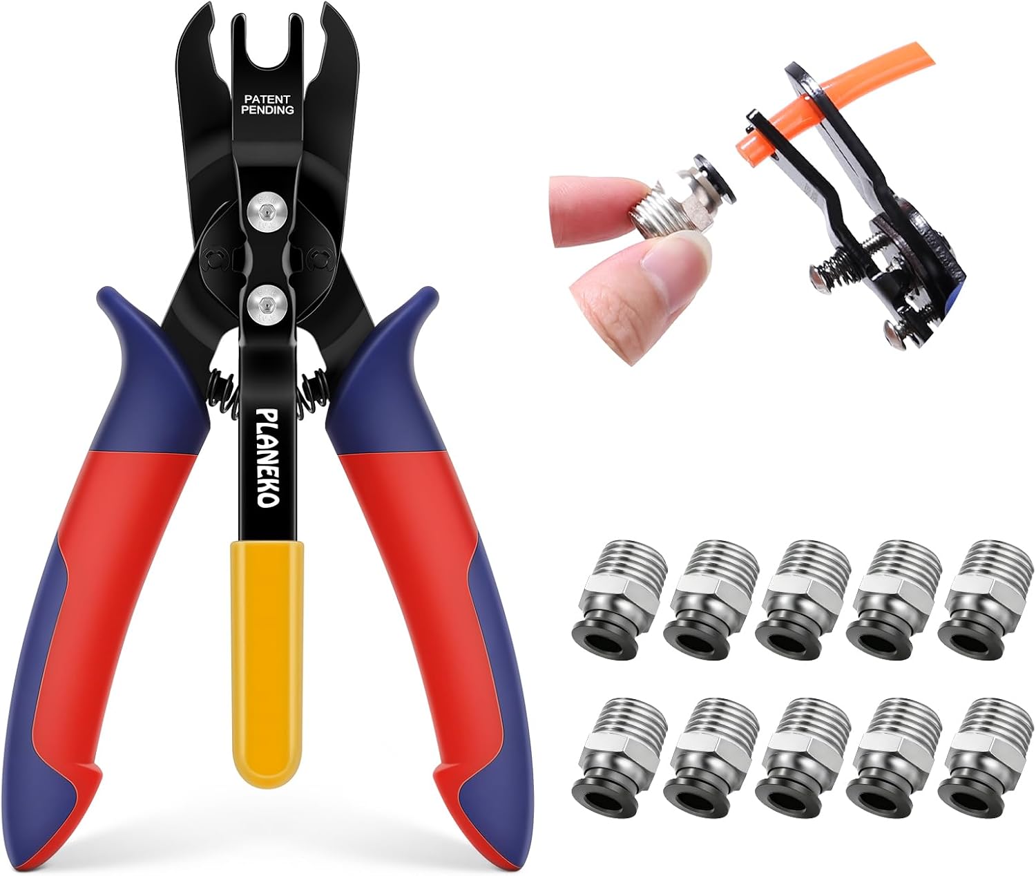 PLANEKO 11PCS Air Line Removal Tool Kit for 1/4" 5/16" Hose Fittings | 10PCS 1/4” Tube OD x 1/4” NPT Push to Connect Fittings, Male Straight Thread, Air Line Disconnect Tool for 6mm 8mm Hose