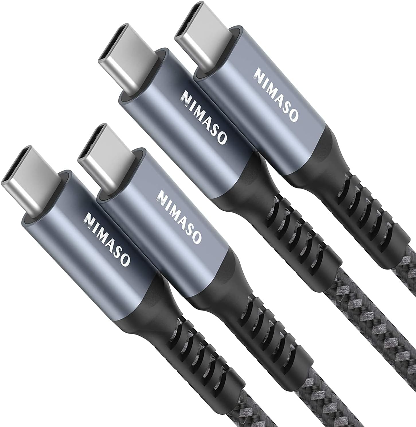 2-Pack USB C to USB C Cable (6.6FT + 6.6FT), NIMASO Nylon USB 2.0 Type C 60W 3A Charging Cable for iPad Mini 6, iPad Pro 2020, iPad Air 4, MacBook, Samsung, Switch, Pixel, LG (Grey)