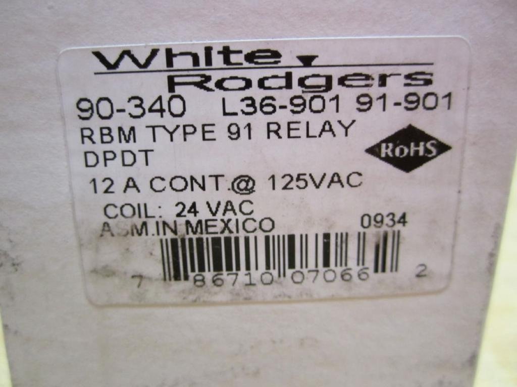 White-Rodgers/Emerson 90340 2 Pole Switching Relay, 24 VAC, 50/60 Hz