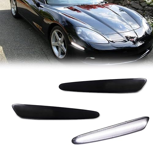 KENRTIR Para Chevy Corvette C6 2005 2006 2007 2008 2009 2010 2011 2012 2013 luz de marcador lateral frontal lente ahumada LED blanco