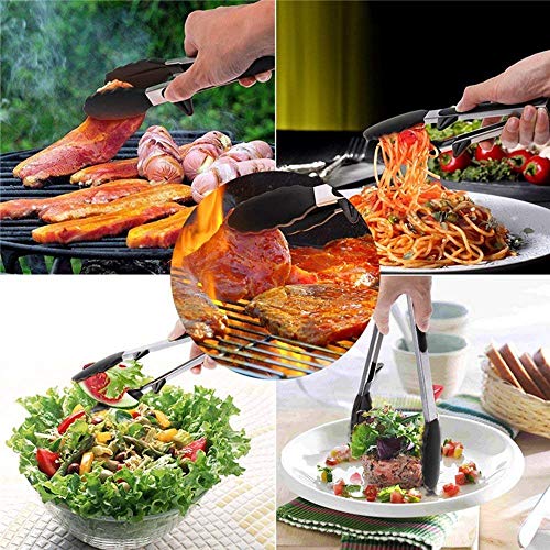 Image of Baskety Tongs Non-Stick Stainless Steel Silicone Kitchen Food Cooking Tongs (9 Inch Black)