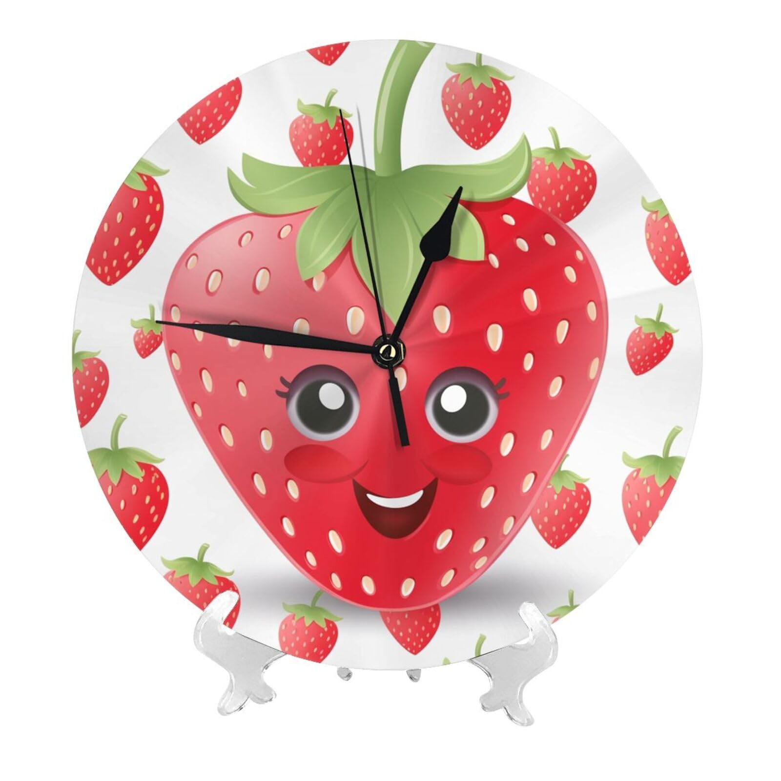 DWVTSLH Strawberry Wall Clock 10 Inch Silent Non-Ticking Modern Clocks Battery Operated - Decorative Wall Clocks for Bedroom Living Room Kitchen Office Wall Decor Gift Idea