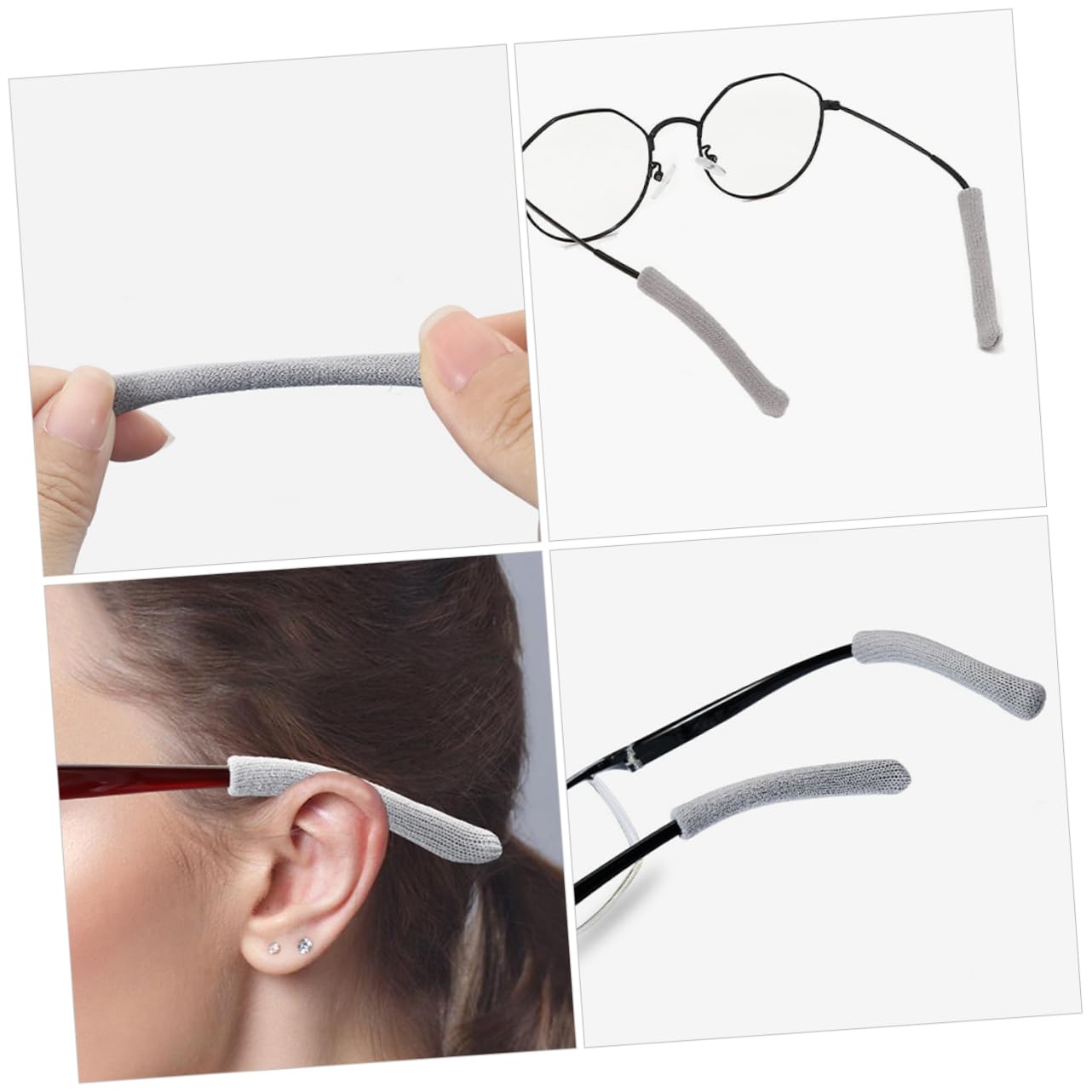 BUTIFULSIC 2pcs Nylon Glass Ear Pads Protective Glasses Leg Covers Eyeglass Temple Tips Spandex Grey Leg Covers for Sunglasses
