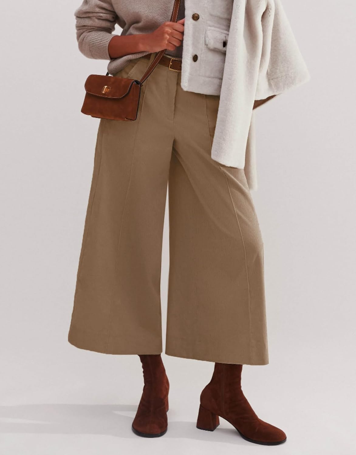 Women's High Waisted Wide Leg Corduroy Pants Loose Comfy Ankle Length Trousers Trendy Palazzo Pants with Pockets - Image 2