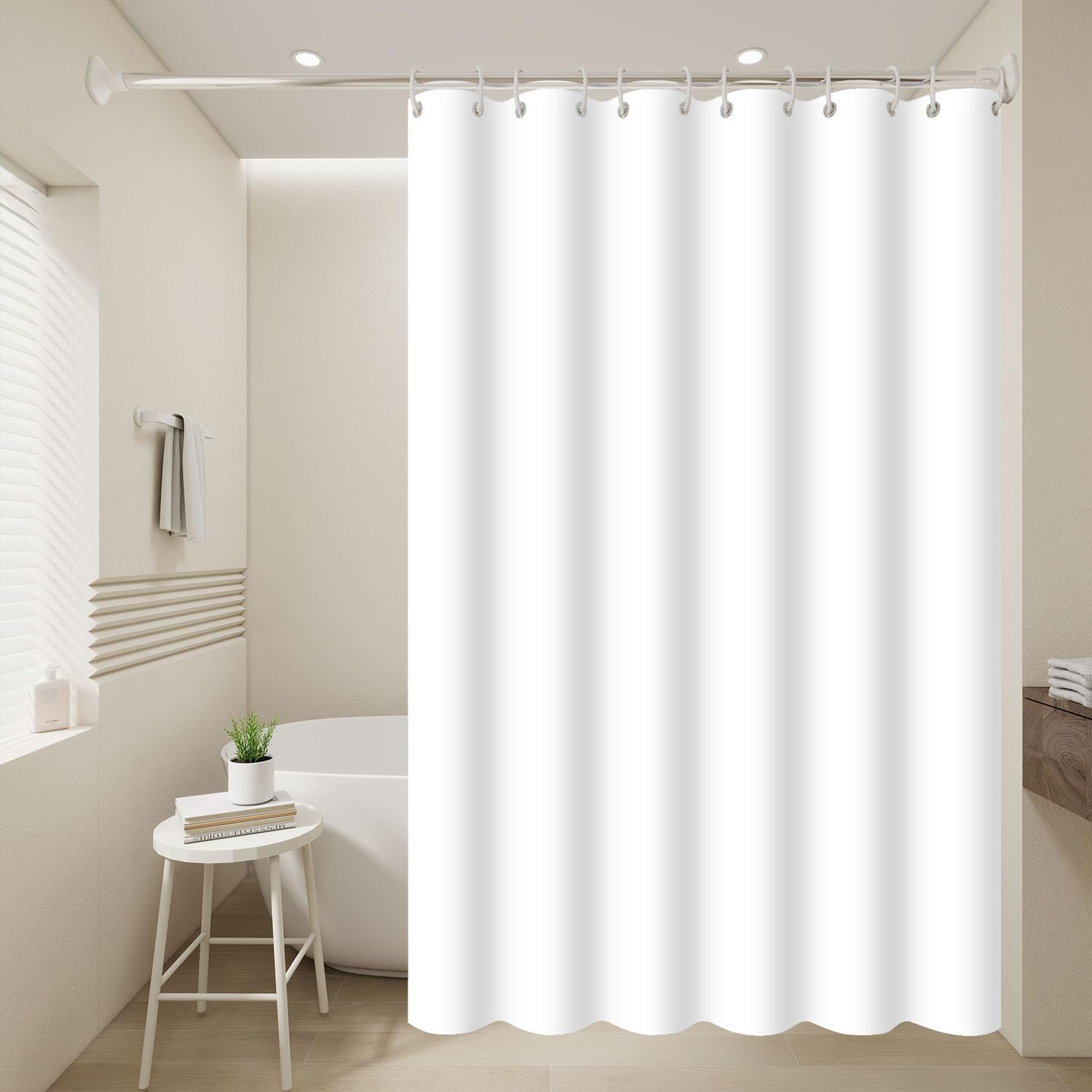 Rideau de douche imperméable et anti-moisissure en polyester blanc