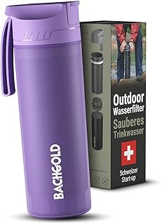 Bachgold® Profi Outdoor Wasserfilter Flasche [500ml] mit 1500L Filterkapazität I Entfernt 99,99% aller Bakterien und filtert Mikroplastik, Partikel und Chlor I Blackout- & Krisensicher