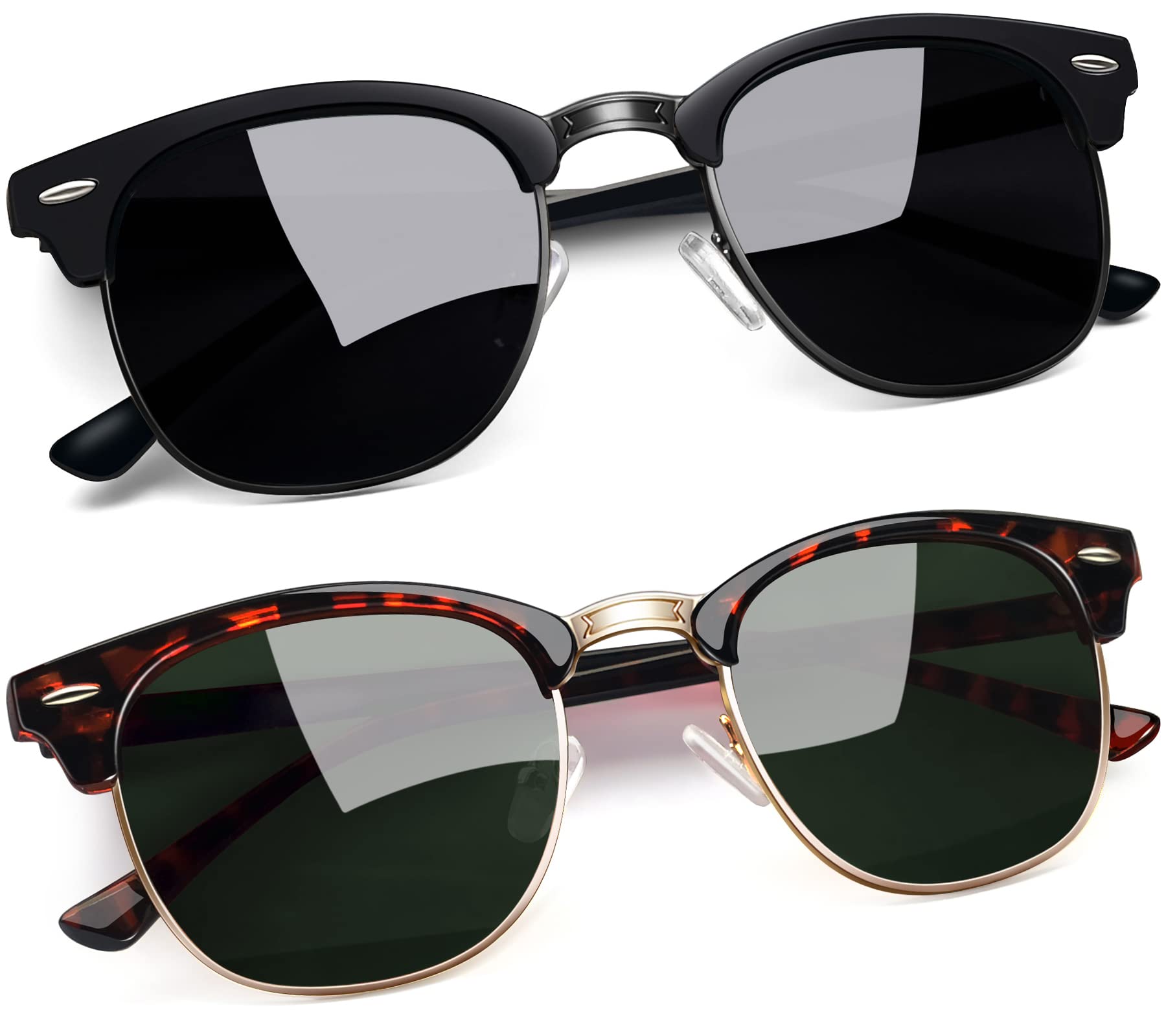 Joopin Vintage Sunglasses Half Frame Sun Glasses Polarized UV Protection Browline Shades for Women Men