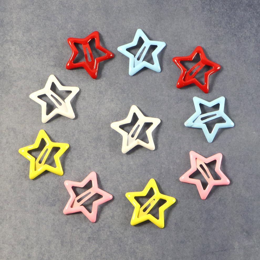 Image of Metal Printed Star Shape Hair Clips Barrettes for, Teens, Women and Womens, Decorative Snap Hair Accessories, Multi Design Multicolour, Pack of 20 Pieces