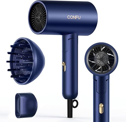 CONFU Secador de pelo plegable portátil de 1500 W con difusor  Ligero y de secado rápido para cabello rizado  Mini secador de pelo de viaje con