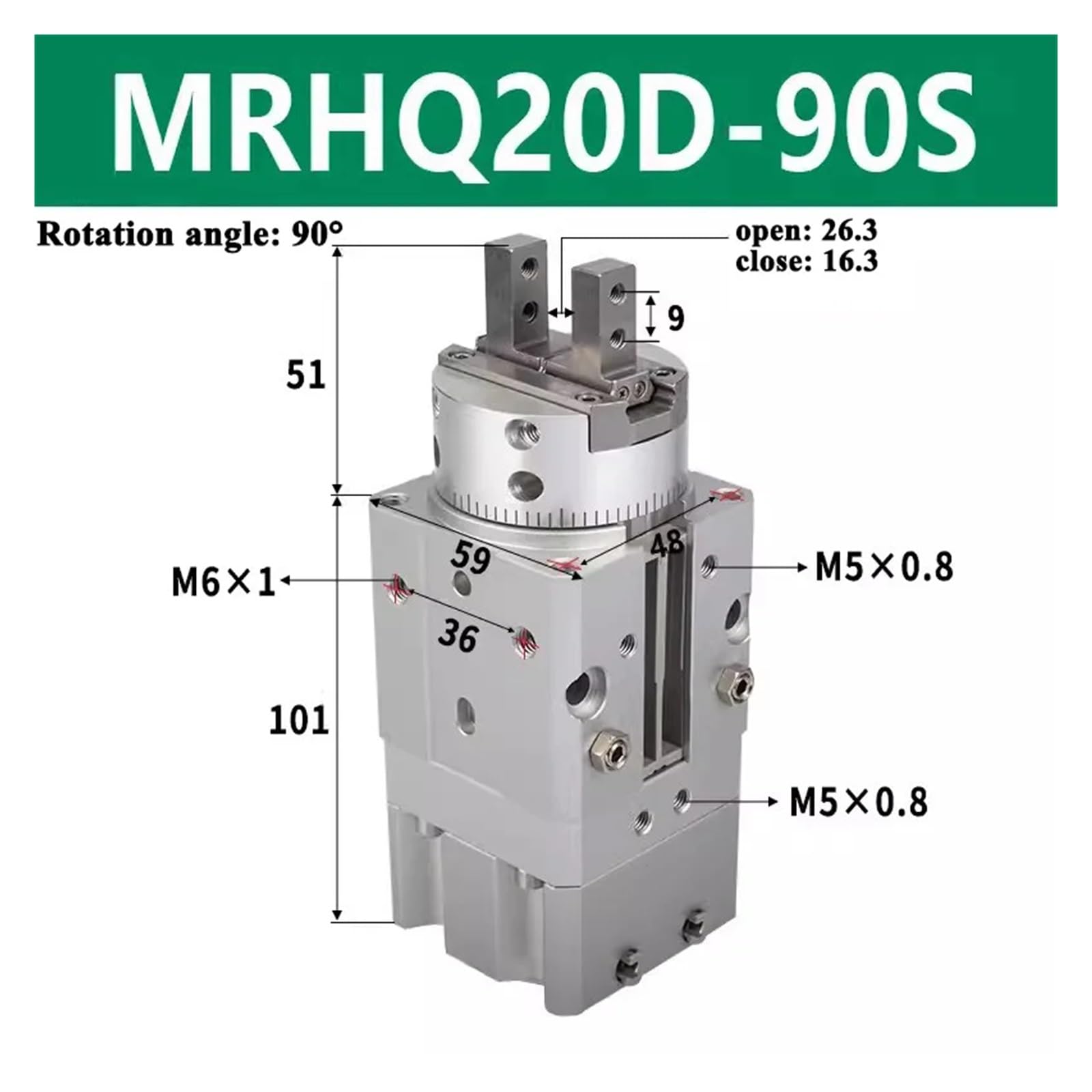 Siłownik obrotowy serii MRHQ MRHQ10/20/25D-90S/16D-180S obrotowy cylinder zaciskowy (MRHQ20D-90S)