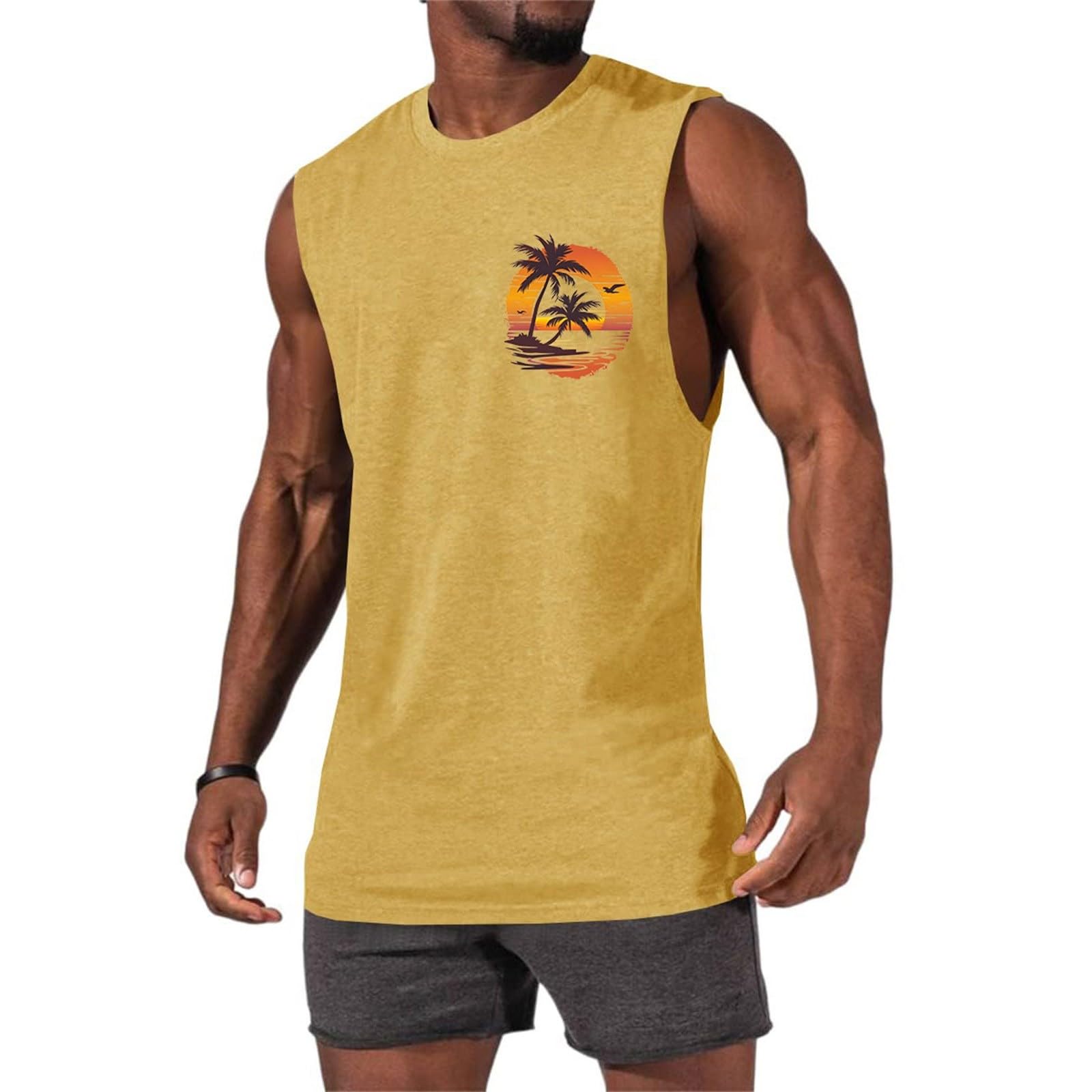 Camiseta Tirantes Hombre Verano con Estampado Playa Palm Beach Tank Top Basic Casual Camisetas sin Mangas Hawaiano Vacaciones Chalecos Deportivos Original Chandal T-Shirt para Correr Entrenamiento Gym