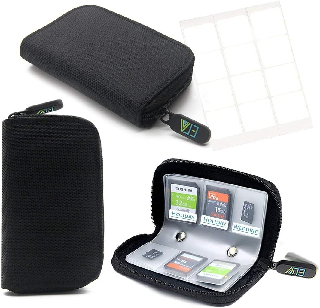 ElvPortable Memory Card Storage Wallet Premium Quality Protective 22 Slots Sd Card Carrying Case - Soft Black
