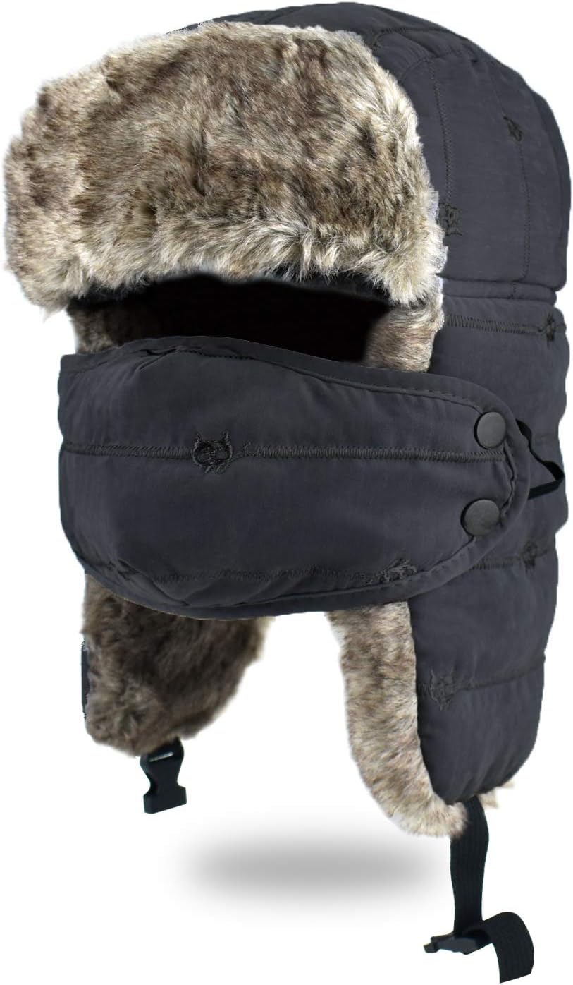 Unisex Winter Trapper Hat Warm Thick Trooper Hats Winter Hats ar Flap Bomber Hat with Windproof Mask for Hiking, Skiing, Skating and Climbing