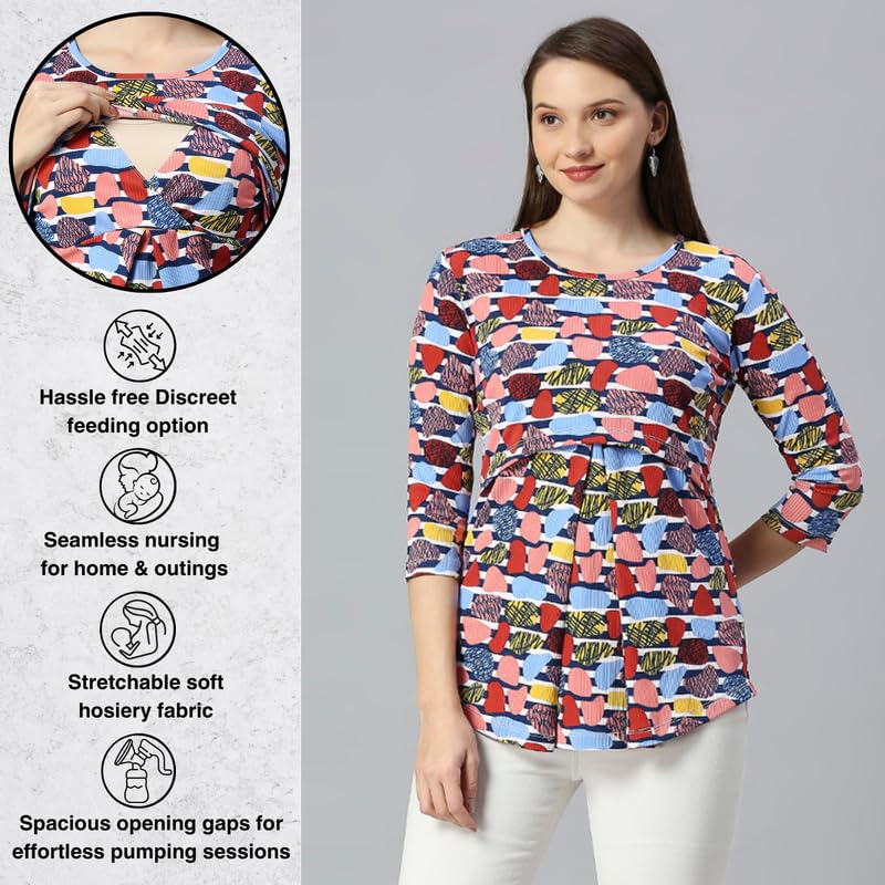 True Shape Maternity Dresses for Women Cotton | Stretchable Zipless Feeding Tunic Top with Nursing Access in Knitted Hosiery for Pre & Post Partum(TST-151-XL, Rose Red) 1