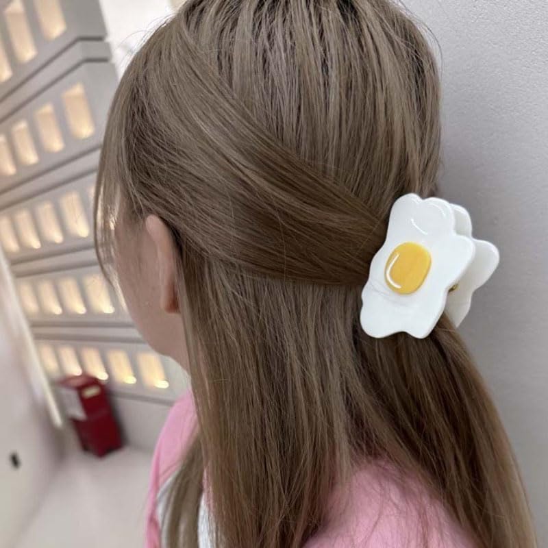 2Pcs Adorable Poached Egg-Shaped Hair Clips Claws with Decorative Headdress for Women image 4