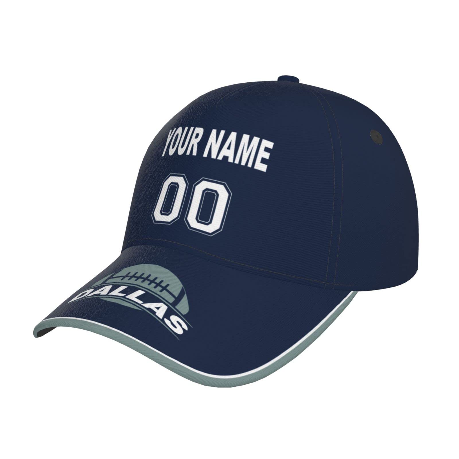 Dallas Cap Custom Any Name and Number Adjustable Football Hat Personalized Gift for Dad Men Women Youth Sports Fans
